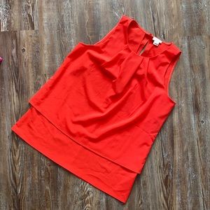 J. Crew Tiered Layered Sleeveless Red Orange Business Casual Pleated Top